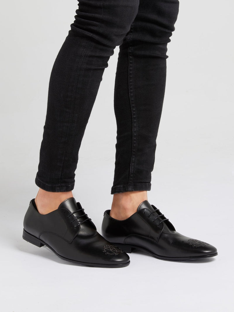 Black Studded Logo Oxford Shoes