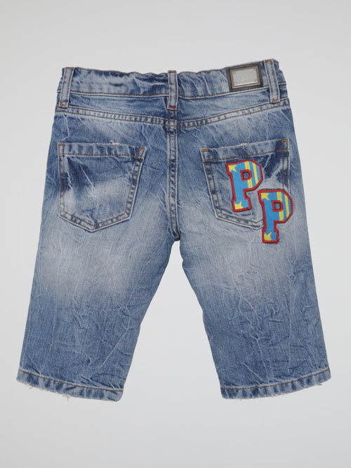 Blue Distressed Denim Bermuda Shorts (Kids)