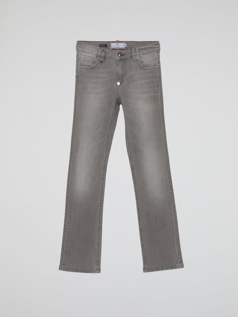 Grey Straight Cut Faded Denim Jeans (Kids)