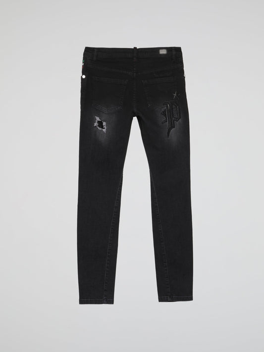 Gothic Plein Black Faded Tattered Jeans (Kids)