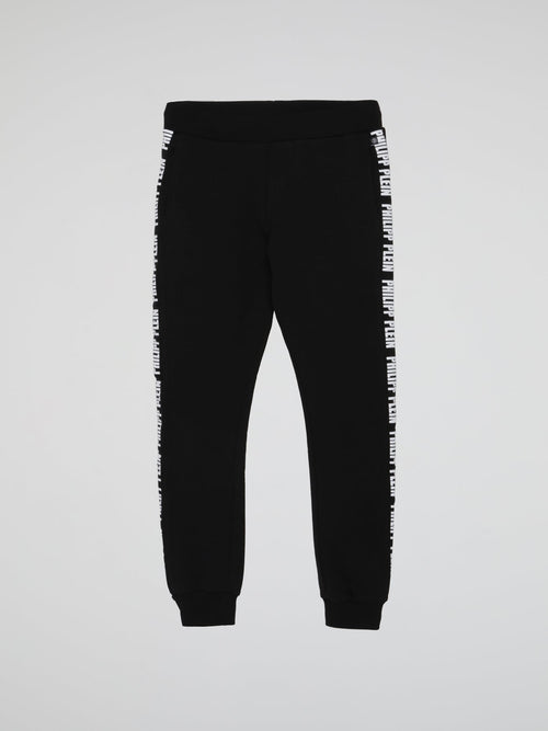 Black Logo Side Stripe Active Trousers (Kids)