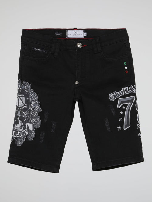 Black Skull Print Bermuda Shorts (Kids)