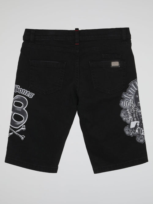 Black Skull Print Bermuda Shorts (Kids)