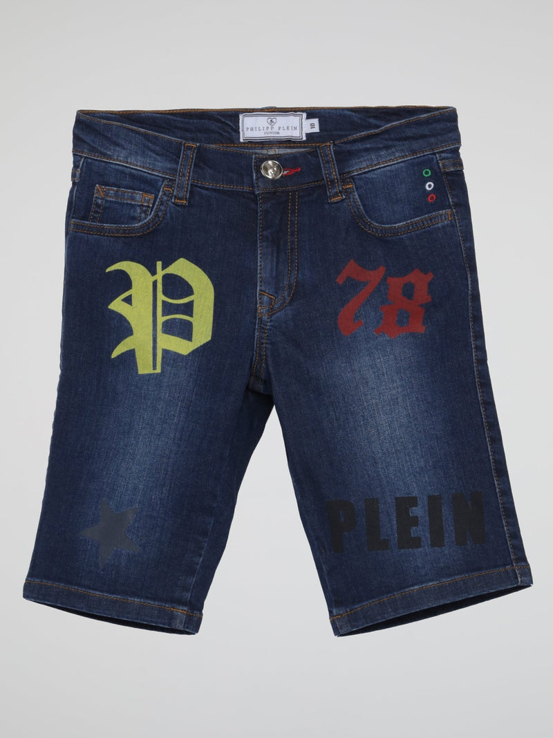 Gothic Plein Blue Faded Denim Shorts (Kids)