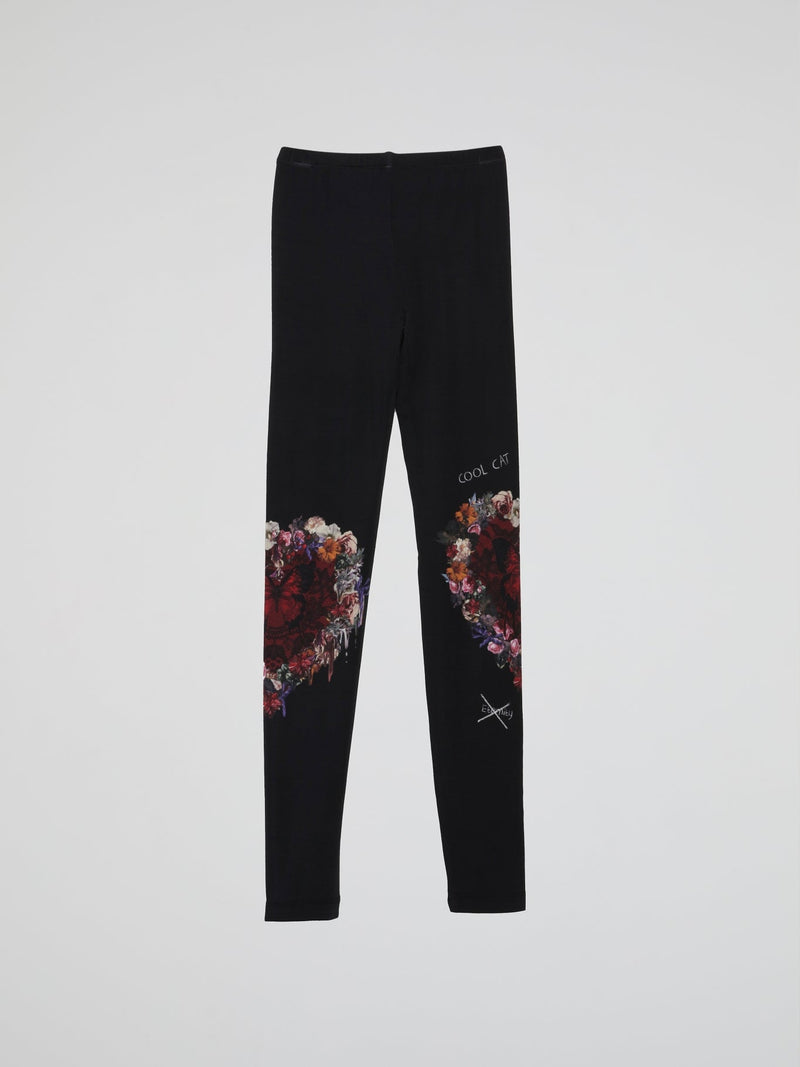 Black Floral Print Leggings (Kids)