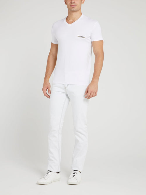 White V-Neck Logo T-Shirt