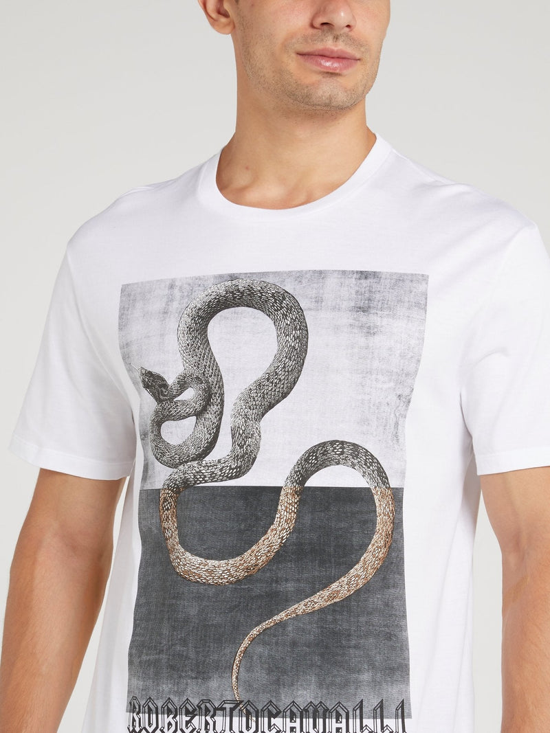 White Snake Graphic Print T-Shirt