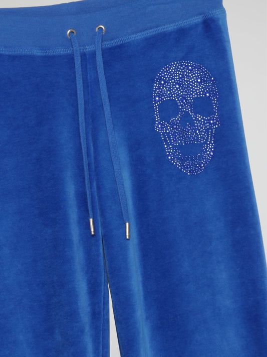 Blue Skull Crystal Velvet Sweatpants (Kids)