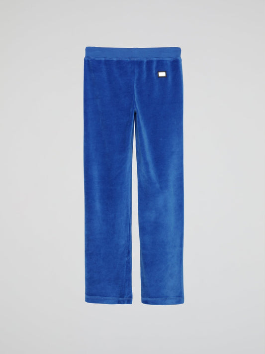 Blue Skull Crystal Velvet Sweatpants (Kids)