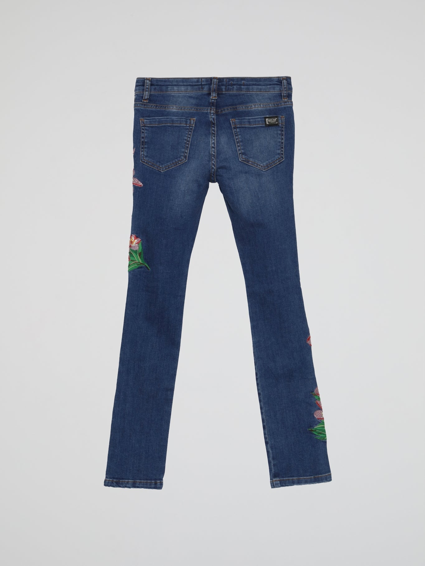 Blue Embroidered Flowers Denim Jeans (Kids)