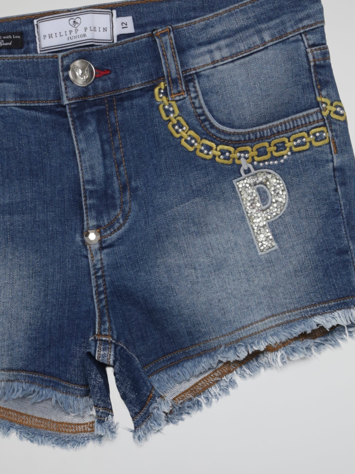 Blue Embroidered Bling Denim Shorts (Kids)