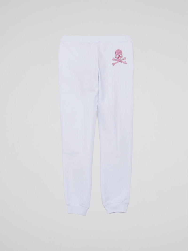 White With Pink Studded Logo Jogging Trousers (Kids)