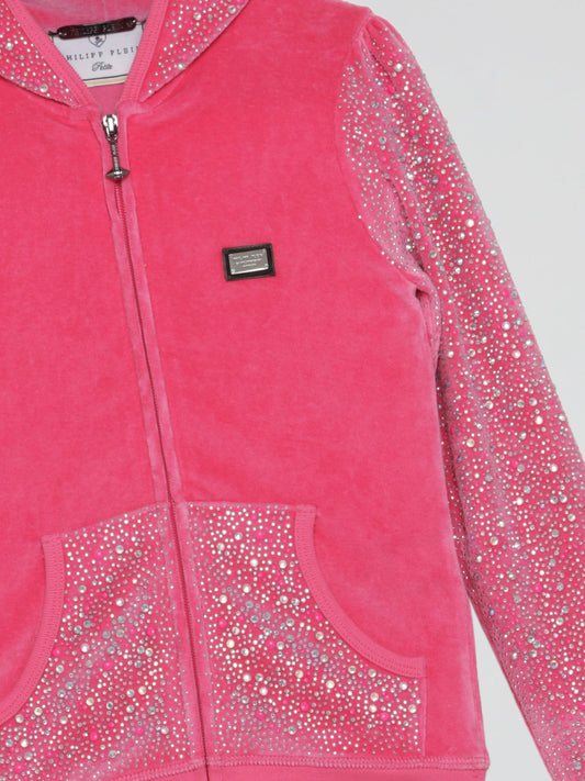 Pink Crystal Detail Velvet Sweatshirt (Kids)