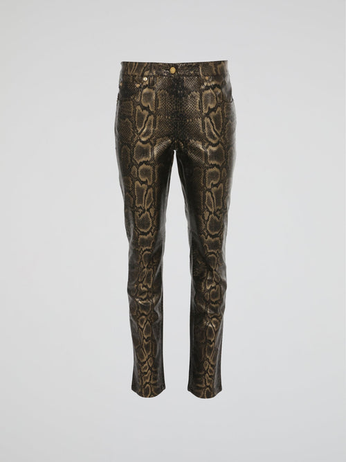 Snake Print Leather Pants