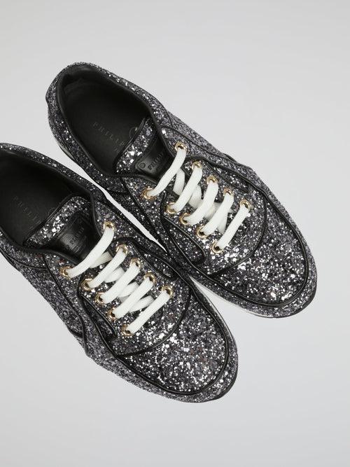 Metallic Crystal Lace Up Sneakers (Kids)