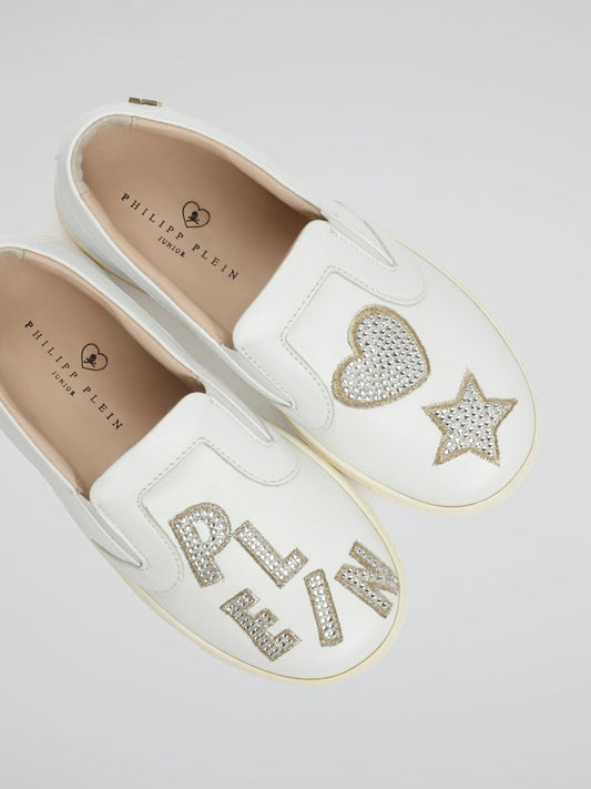 Plein Patch White Slip-On Sneakers (Kids)