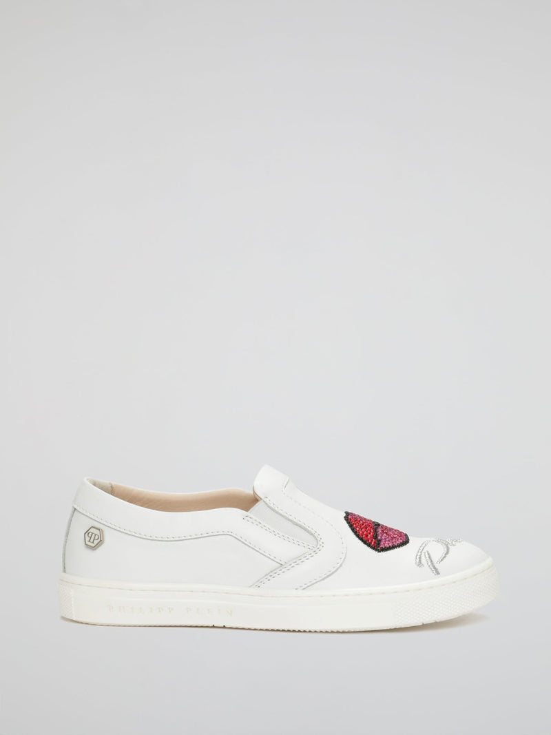 White Plein Wow Slip On Sneakers (Kids)