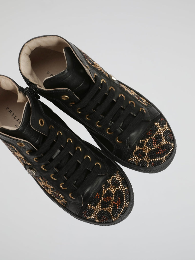 Leopard Crystal Lace Up Sneakers (Kids)