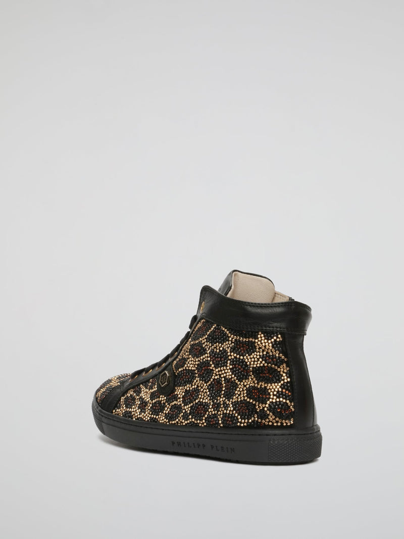 Leopard Crystal Lace Up Sneakers (Kids)