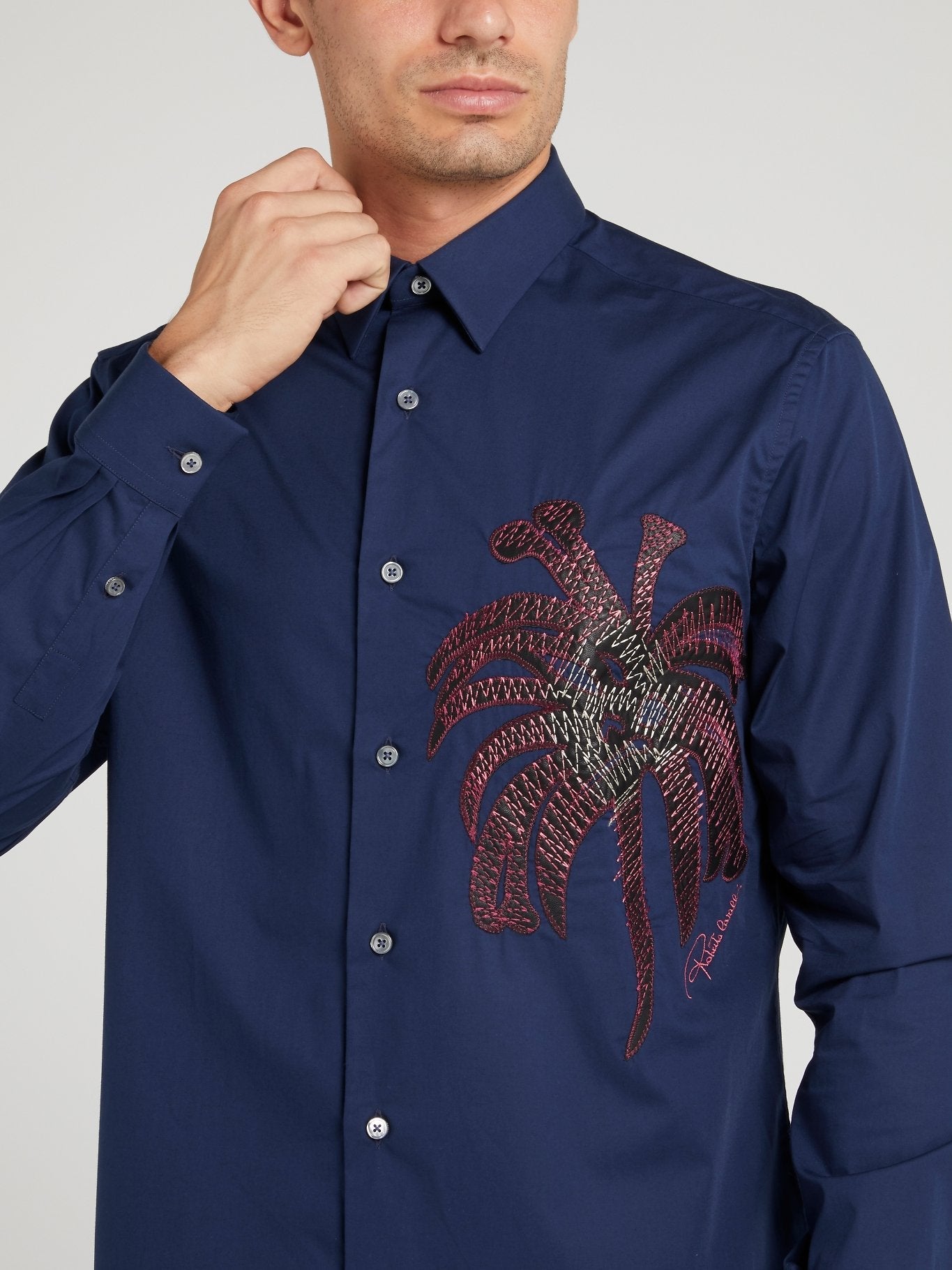 Navy Embroidered Long Sleeve Shirt