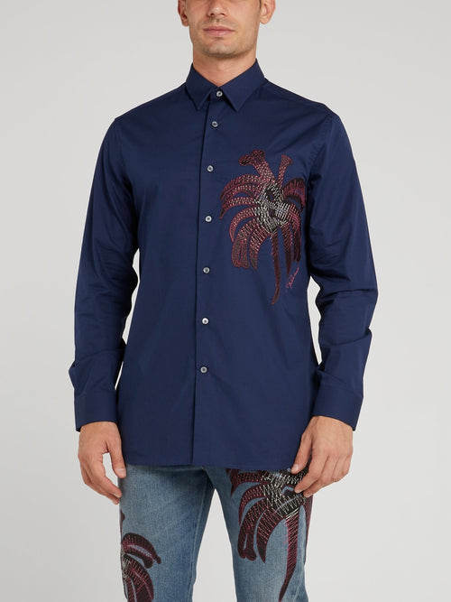 Navy Embroidered Long Sleeve Shirt