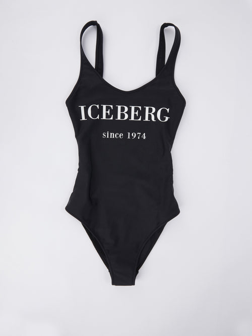 Black One-Piece Logo Swimsuit